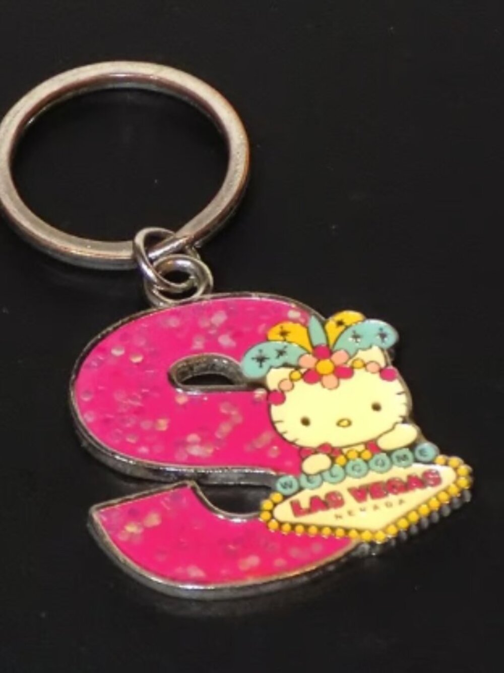 2013 Sanrio Hello Kitty Las Vegas Showgirl Initial S Keyring Pink Sequin Enamel